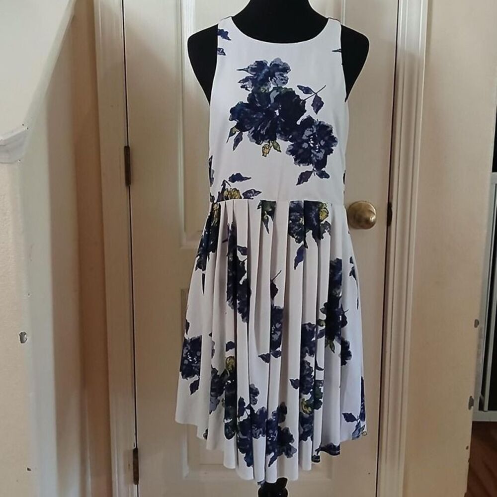 Free People Cloud Blue Floral Print Flutter Pleated Skater Mini Dress 10 Fairy